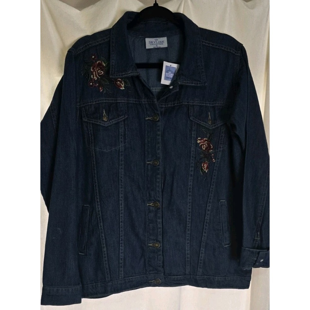 Skyline 100% Cotton XL Blue Floral Embroidered LS Denim Jacket Women's‎